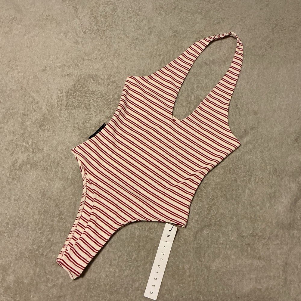 Striped Red and White Halter Top Bodysuit Missguided - Picture 6 of 7